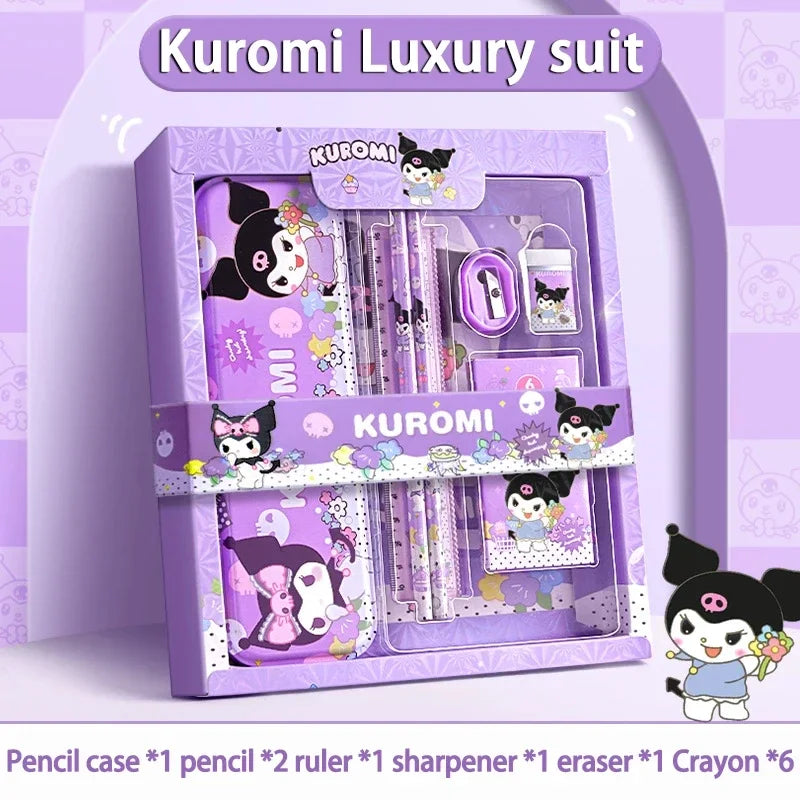 Sanrio 12-teiliges Kuromi Schreibwaren-Set Cinnamoroll My Melody Bleistifte Radiergummis Lineale Schüler Schulbedarf Lernmaterial Geschenke