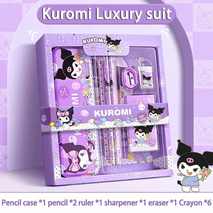 Sanrio 12-teiliges Kuromi Schreibwaren-Set Cinnamoroll My Melody Bleistifte Radiergummis Lineale Schüler Schulbedarf Lernmaterial Geschenke