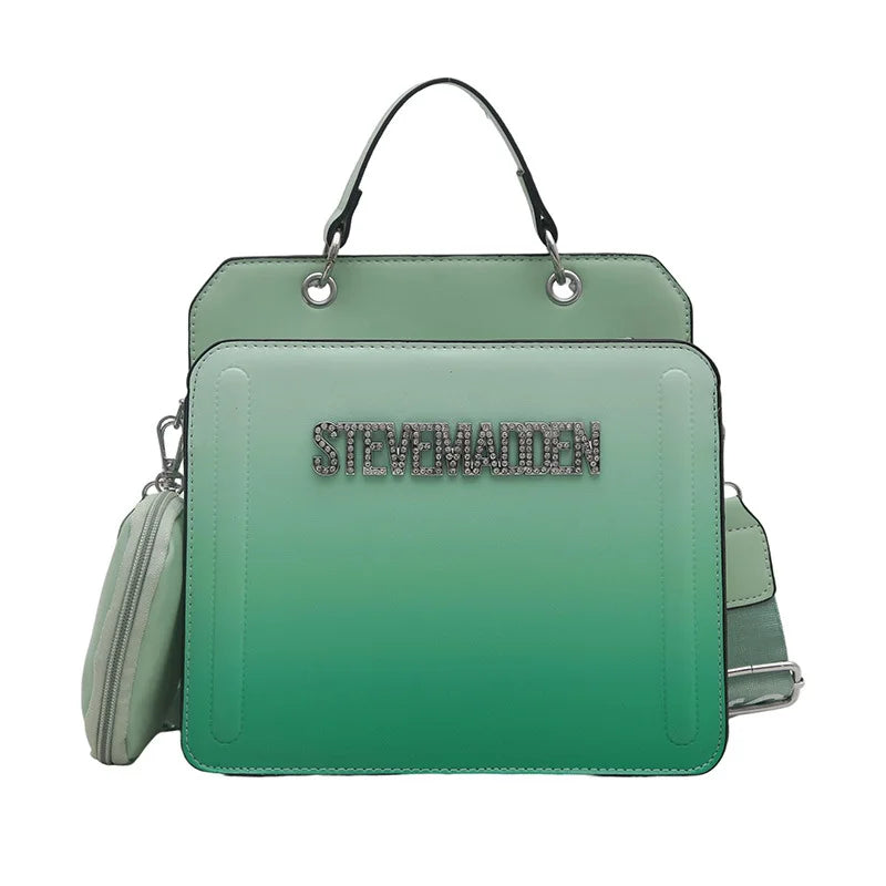 Modische kleine quadratische Handtasche für Damen, Schultertasche mit Buchstabenprint, Farbverlauf Crossbody-Tasche, Retro-Europäischer Stil, PU...