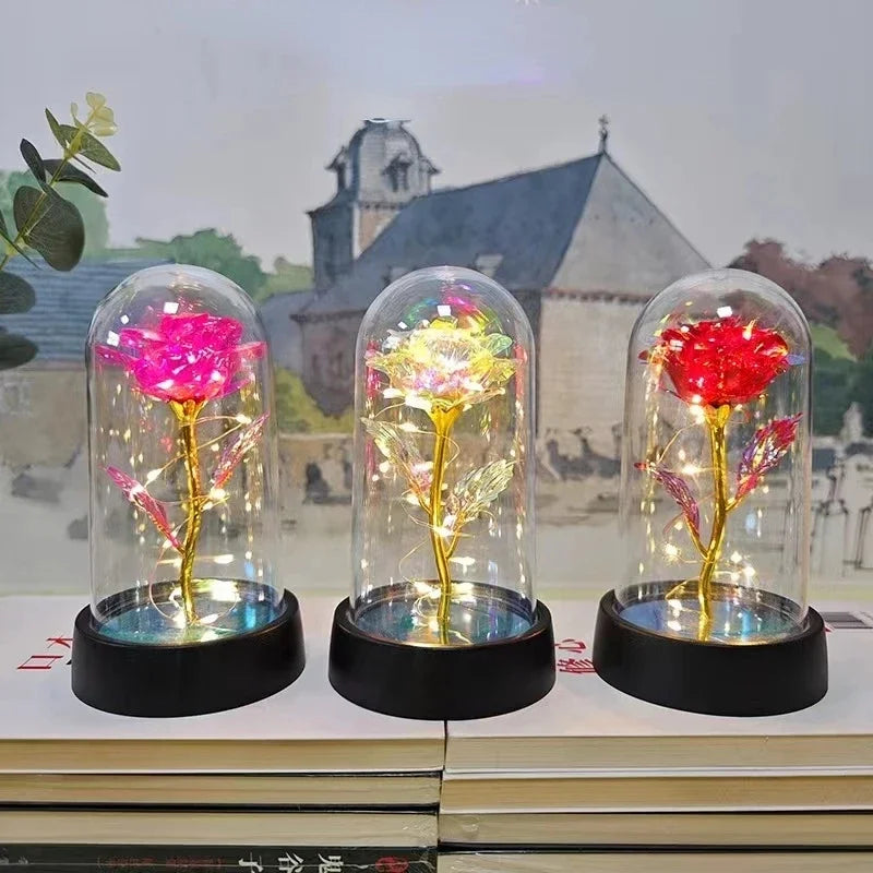 Künstliche Rosenblumen Valentinstagsgeschenk für die Freundin Ewige Rose LED-Licht Folienblume Hochzeitsdekoration