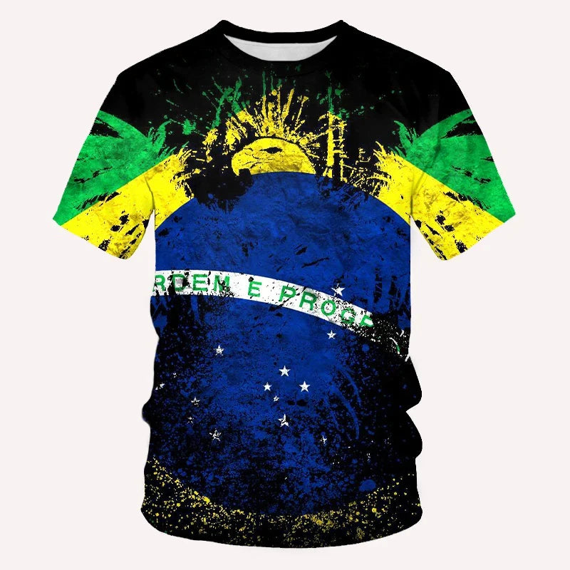 Brasilianisches Herren-T-Shirt, O-Ausschnitt, kurze Ärmel, modischer Brasilien-Flaggen-Aufdruck, Streetwear, übergroß, lockere Camisa Brasil, Herrenbekleidung