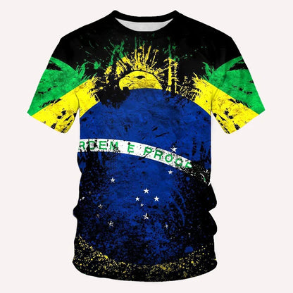 Brasilianisches Herren-T-Shirt, O-Ausschnitt, kurze Ärmel, modischer Brasilien-Flaggen-Aufdruck, Streetwear, übergroß, lockere Camisa Brasil, Herrenbekleidung