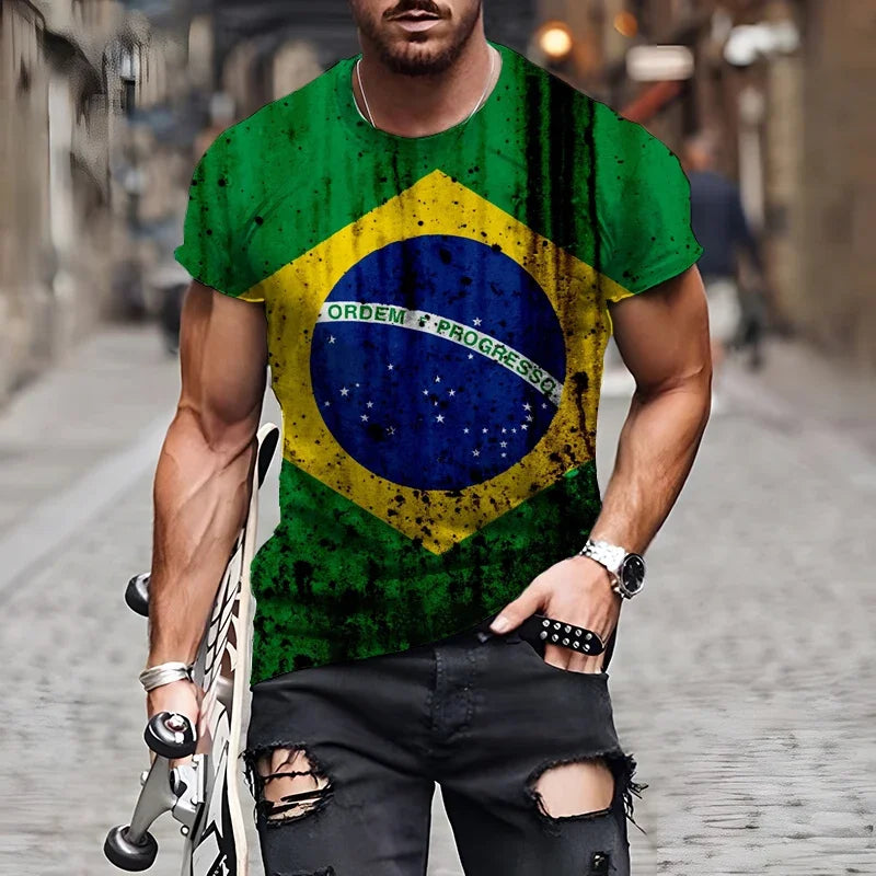 Brasilianische Flagge 3D-Druck Sport Schnell trocknend Atmungsaktiv Herren Damen T-Shirt Outdoor Street  Kurzarm