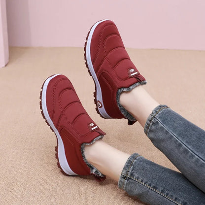 Winter Dickes Fleece Gefüttertes Leder Oberflächen Anti-Rutsch Warme Baumwollschuhe für Frauen Bequeme Flache Schuhe