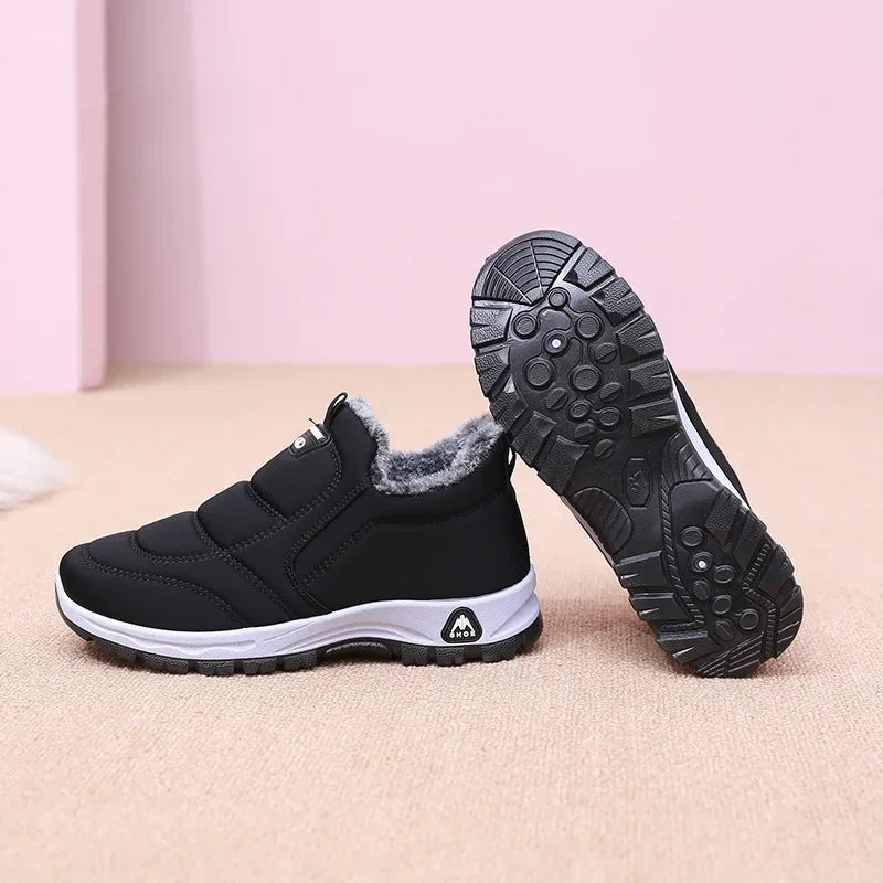 Winter Dickes Fleece Gefüttertes Leder Oberflächen Anti-Rutsch Warme Baumwollschuhe für Frauen Bequeme Flache Schuhe