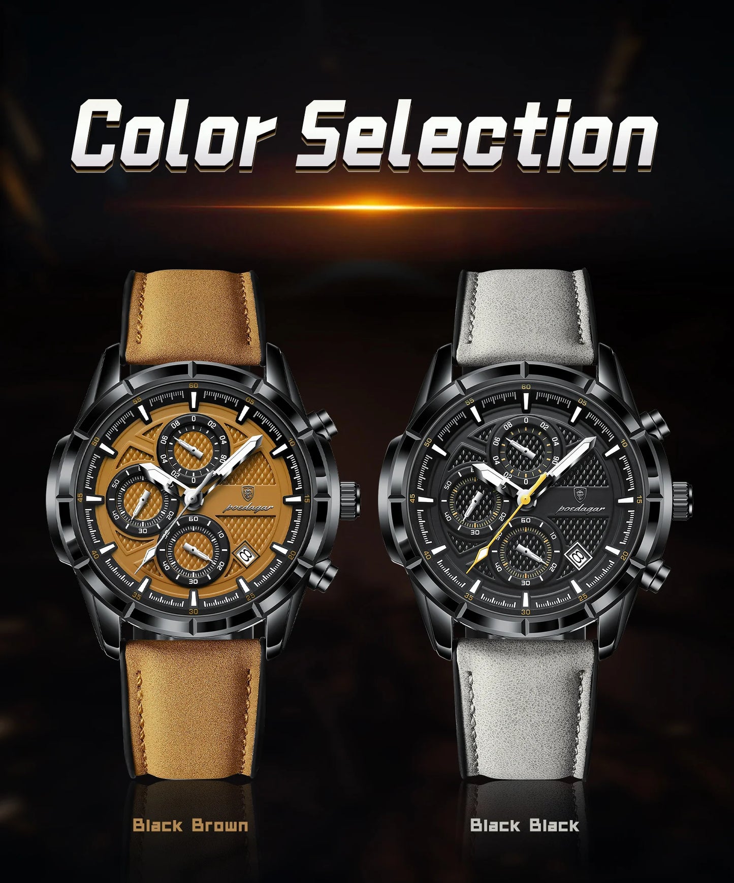 POEDAGAR Luxus Herrenarmbanduhr Quarz Original Leder Herren Uhren Datum Chronograph Wasserdicht Leuchtende Herrenuhr Männlich+Box