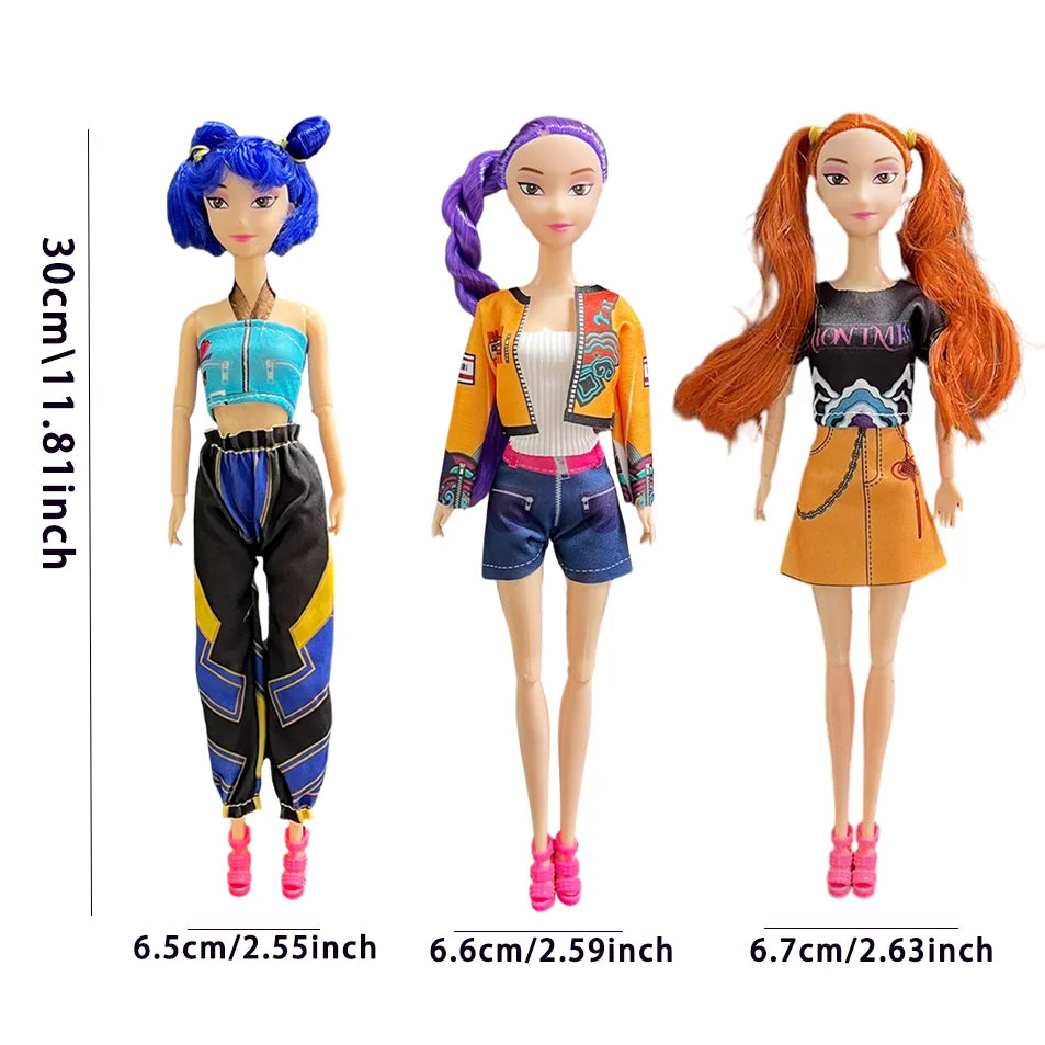 30cm K-Pop Dämonenjäger Anime Kpop Mädchen Gruppe Cartoon Rumi Zoey Mira Action-Figuren Vinyl-Figuren Modellpuppen Mädchen Weihnachtsgeschenk / Geburtstag