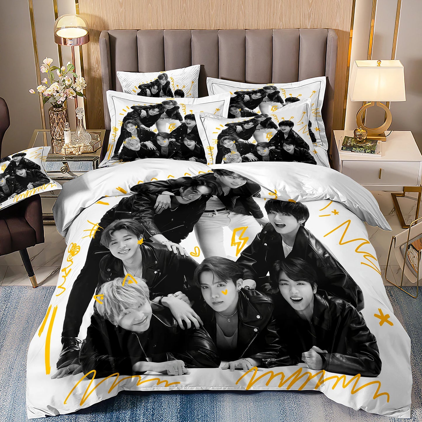 BTS Herren Gruppe Bettwäsche Musikband Bettwäsche für alle Jahreszeiten Twin-Bettwäsche-Set 3-teilig Steppbett Bettdeckenbezug Doppel-King-Bettwäsche-Set