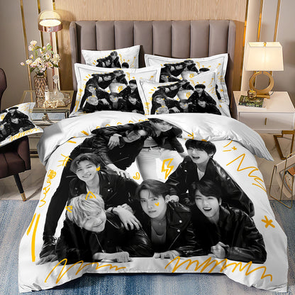 BTS Herren Gruppe Bettwäsche Musikband Bettwäsche für alle Jahreszeiten Twin-Bettwäsche-Set 3-teilig Steppbett Bettdeckenbezug Doppel-King-Bettwäsche-Set