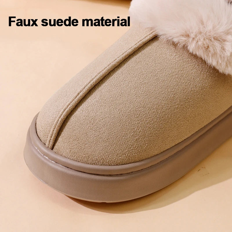 Dicke warme Plüsch-Schneestiefel für Frauen Winter 2025 Flauschige Kunstpelz-Baumwollschuhe für Damen Dicke Sohle Rutschfeste Komfort-Hausschuhe