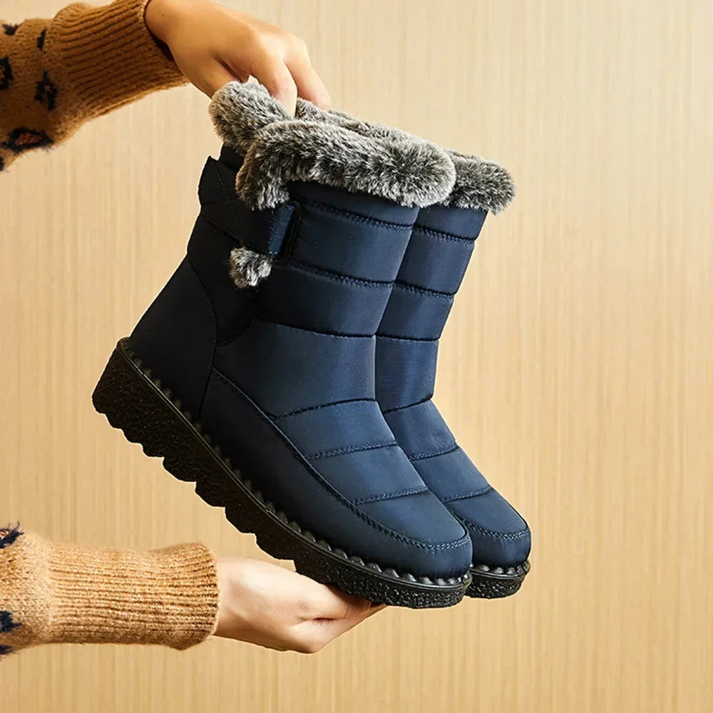 Wasserdichte Winterstiefel für Damen 2025 Neue Kunstfell-Langplüsch-Schneestiefel Damen Plateau-Schuhe Warme Baumwollstiefeletten für Paare