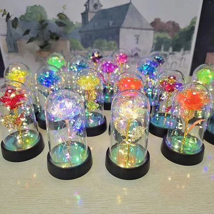Künstliche Rosenblumen Valentinstagsgeschenk für die Freundin Ewige Rose LED-Licht Folienblume Hochzeitsdekoration