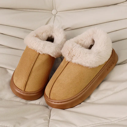 Dicke warme Plüsch-Schneestiefel für Frauen Winter 2025 Flauschige Kunstpelz-Baumwollschuhe für Damen Dicke Sohle Rutschfeste Komfort-Hausschuhe