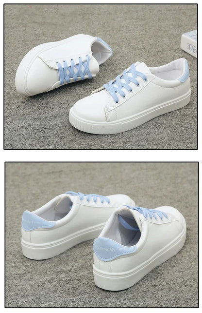 Damen Sneaker 2026 Mode Atmungsaktive Vulkanisierte Schuhe PU-Leder Plateau-Schuhe Weiße Schnürschuhe Lässige Schuhe Zapatos Mujer