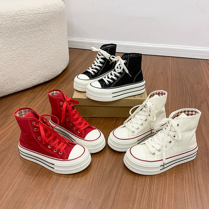 2026 Neue Mode Dicksohlige Kariert Nische INS Trendiges Design Lässige Vielseitige Dicksohlige Faltbare Canvas-Schuhe