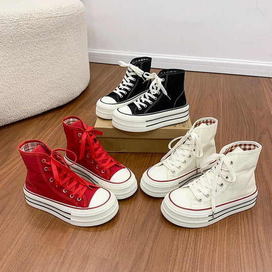 2026 Neue Mode Dicksohlige Kariert Nische INS Trendiges Design Lässige Vielseitige Dicksohlige Faltbare Canvas-Schuhe