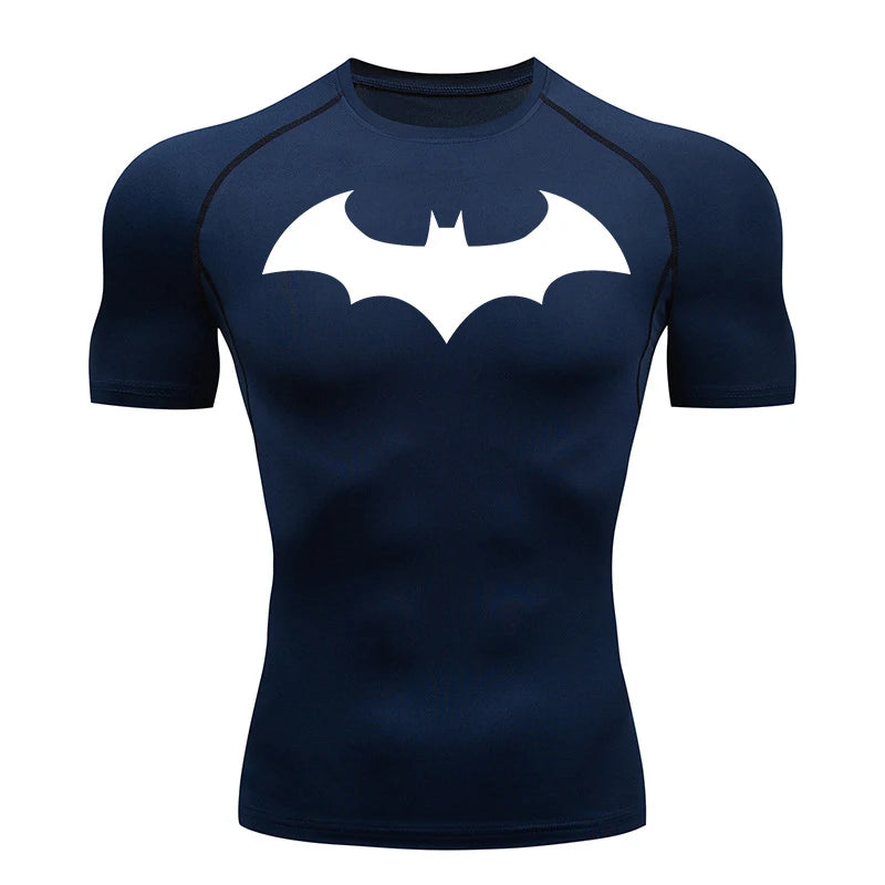 Camisetas de compresión con estampado de murciélago para hombre, rashguard de manga corta, camiseta de running para entrenamiento físico, camisetas deportivas de verano de secado rápido.