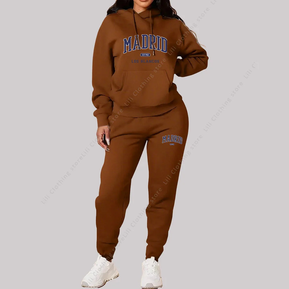 Neue Damen Trainingsanzüge Herbst Winter Hoodies Sweatshirts Sweatpants 2-teilige Outfits Madrid Druck Trend Sportbekleidung Damen Hosen Sets