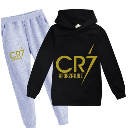 Kinderkleidung Hoodie + Hose Anzug 2-teilig Jungen-Trainingsanzug 3-12 Jahre Frühling Herbst Sweatshirt-Set Fußball CR7 Kinder-Sportanzug