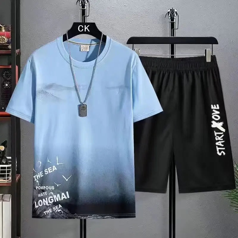 2026 Trendige Anzüge für Männer Herren Sommer Set Fitnessstudio Outfit Studenten Kurzarm T-Shirt 2-teiliger Anzug Trainingsanzüge Herren Freizeitkleidung