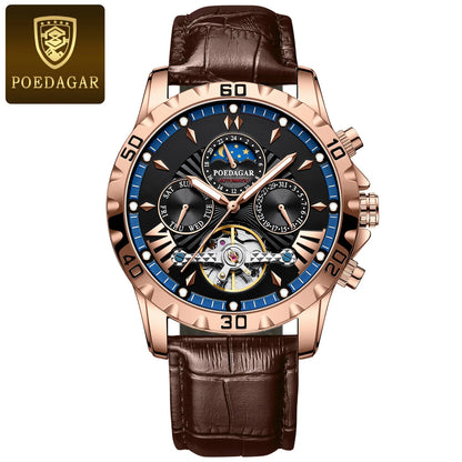 POEDAGAR Luxus Automatische Mechanische Herren Uhr Hohler Tourbillon Wasserdicht Leuchtend Männliche Uhr Woche Datum Geschäftsmänner Uhren