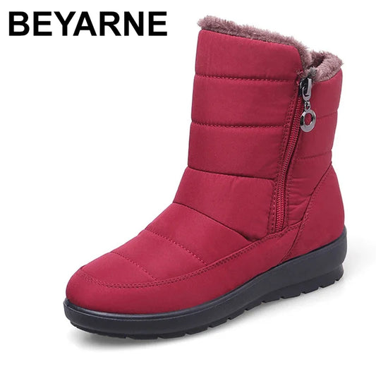 BEYARNE die neuen wasserdichten rutschfesten Winterstiefel plus Baumwoll-Velours-Schuhe für Frauen, warme große Größe 41 42 Schneestiefel E1068
