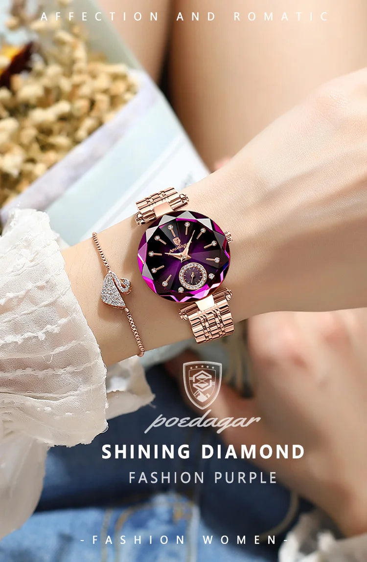 POEDAGAR Luxus-Uhr für Frauen Wasserdicht Freizeit-Quarz Damenuhr Hochwertige Elegante Damenuhren Weibliche Reloj+Box