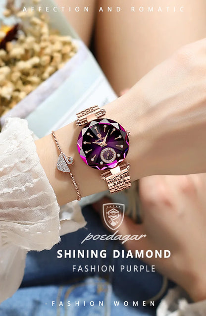 POEDAGAR Luxus-Uhr für Frauen Wasserdicht Freizeit-Quarz Damenuhr Hochwertige Elegante Damenuhren Weibliche Reloj+Box
