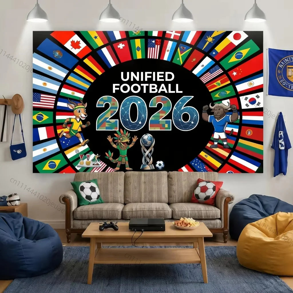 Einzigartige Wandteppiche Fußball-Weltmeisterschaft 2026 Flaggen Teppich Weltfußballereignis Hintergrundstoff Dekoration Sportfans Partybanner Dekor