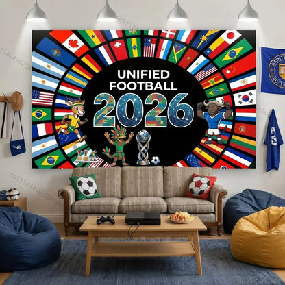 Einzigartige Wandteppiche Fußball-Weltmeisterschaft 2026 Flaggen Teppich Weltfußballereignis Hintergrundstoff Dekoration Sportfans Partybanner Dekor
