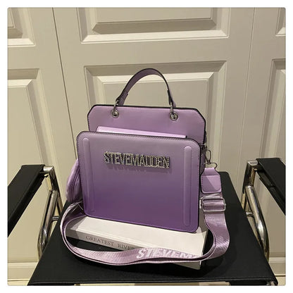 Modische kleine quadratische Handtasche für Damen, Schultertasche mit Buchstabenprint, Farbverlauf Crossbody-Tasche, Retro-Europäischer Stil, PU...