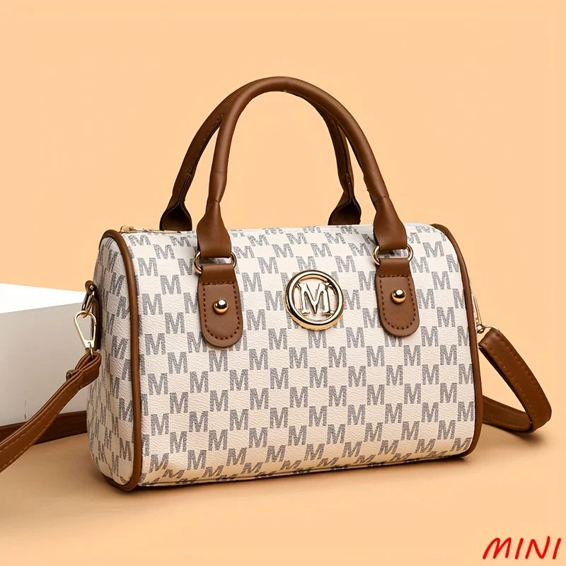 Damen Alphabet Schultertasche mit goldenem "M"-Logo, kleine Umhängetasche aus synthetischem Kunstleder für Arbeit, Reisen, Partys und als Geschenk
