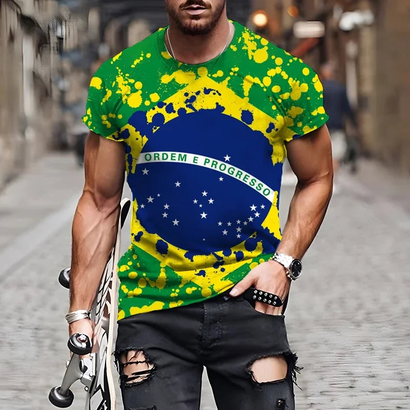 Brasilianische Flagge 3D-Druck Sport Schnell trocknend Atmungsaktiv Herren Damen T-Shirt Outdoor Street  Kurzarm