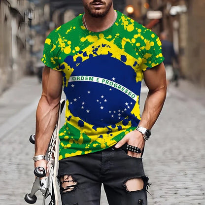 Brasilianische Flagge 3D-Druck Sport Schnell trocknend Atmungsaktiv Herren Damen T-Shirt Outdoor Street  Kurzarm