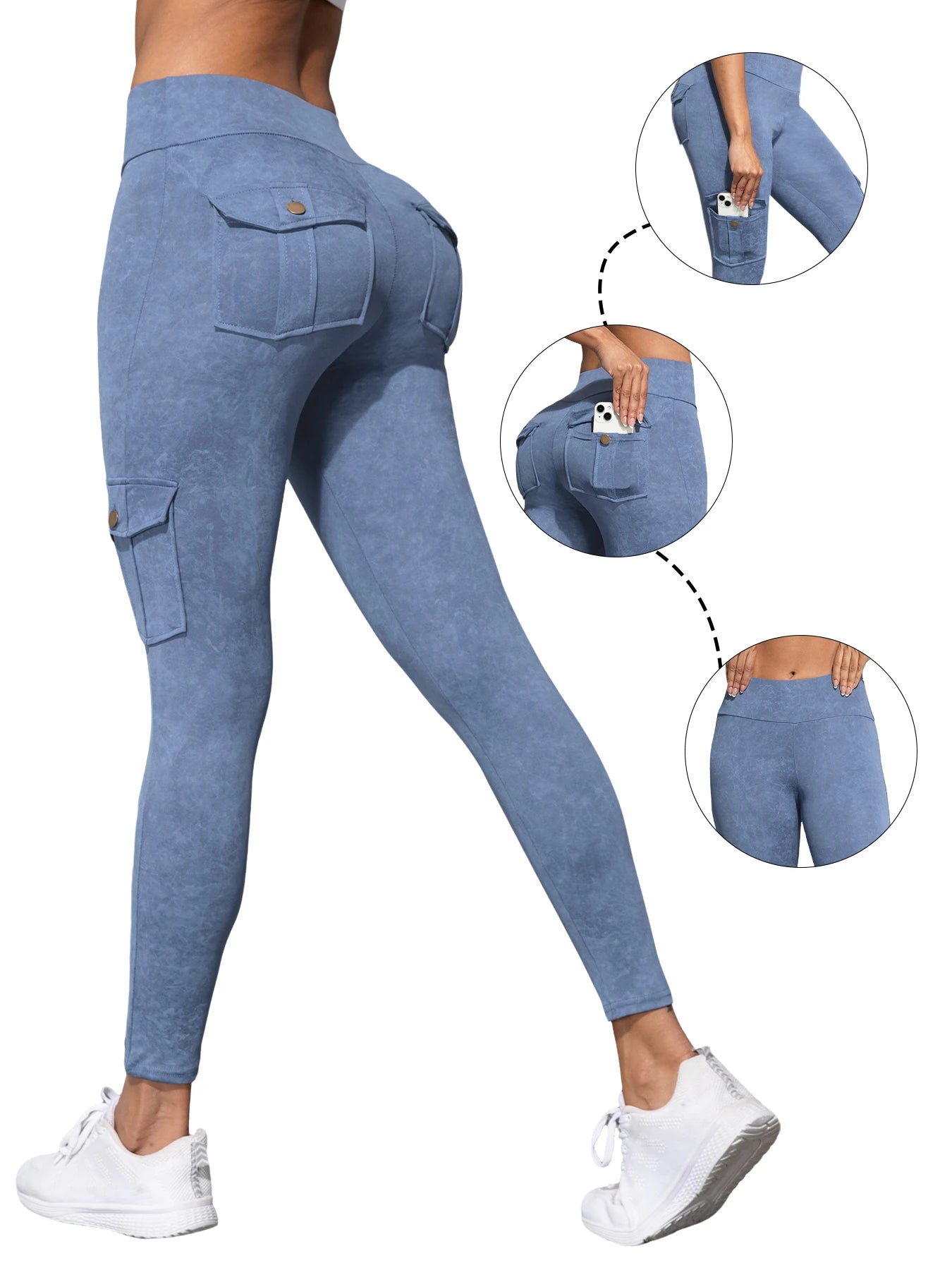 1/3 Stück Damenleggings mit gewaschenem Print, Tasche, elastisch, poformend, Fitness-Tights, neue Sporthose 2025, modische Streetwear