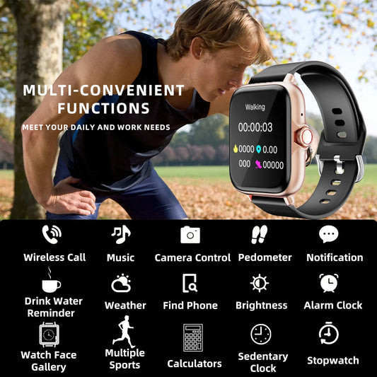 1,83'' Smartwatch mit Nachrichtenantwort, Anruf, Schlafüberwachung, Sport, Schrittzähler, Informationsbenachrichtigungen für iPhone und Android
