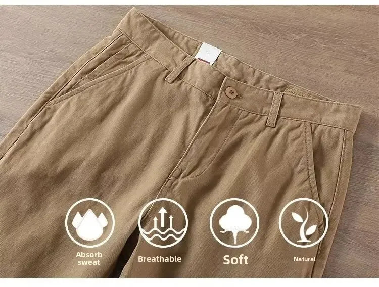 Neue Herren Frühling und Herbst Retro Komfort Gerade Hose Slacks  100% Baumwolle Modische Locker Freizeit Hose für Männer