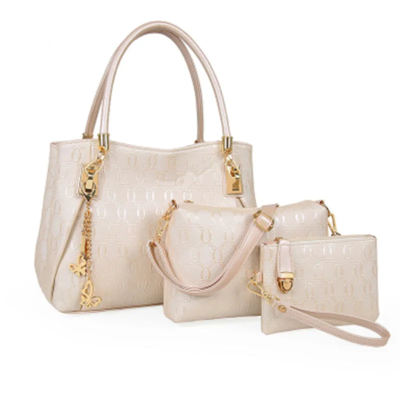 Damenhandtaschen 3-teiliges Set Damen Schultertasche Modische Geldbörse Vintage Kunst-Leder Tasche Handtasche mit großer Kapazität Schräg Schultertasche