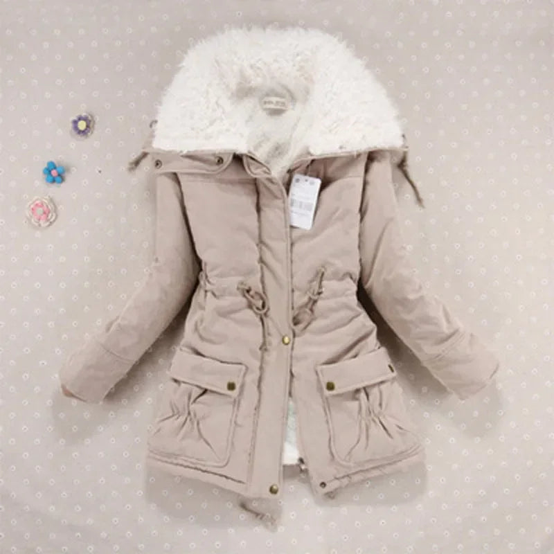 Mädchen Winterjacken Verdickte Kapuzen Lange Daunenjacke Mäntel Schlanke Passform Jacke mit Fellkragen Baumwollgefütterte Kleidung Daunenmäntel