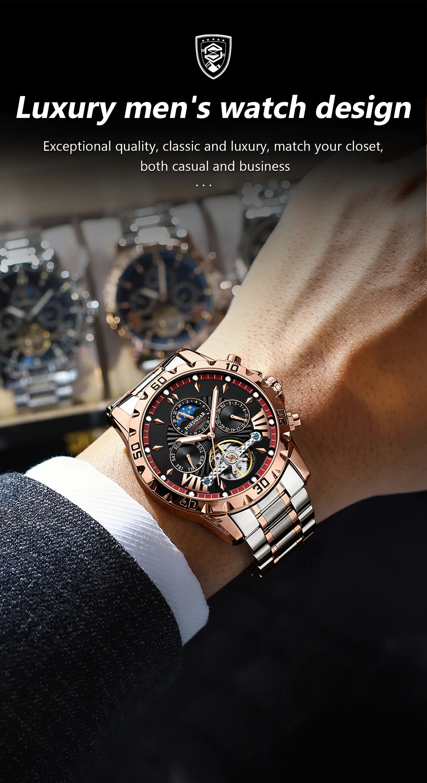POEDAGAR Luxus Automatische Mechanische Herren Uhr Hohler Tourbillon Wasserdicht Leuchtend Männliche Uhr Woche Datum Geschäftsmänner Uhren