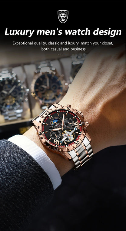 POEDAGAR Luxus Automatische Mechanische Herren Uhr Hohler Tourbillon Wasserdicht Leuchtend Männliche Uhr Woche Datum Geschäftsmänner Uhren