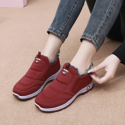 Winter Dickes Fleece Gefüttertes Leder Oberflächen Anti-Rutsch Warme Baumwollschuhe für Frauen Bequeme Flache Schuhe