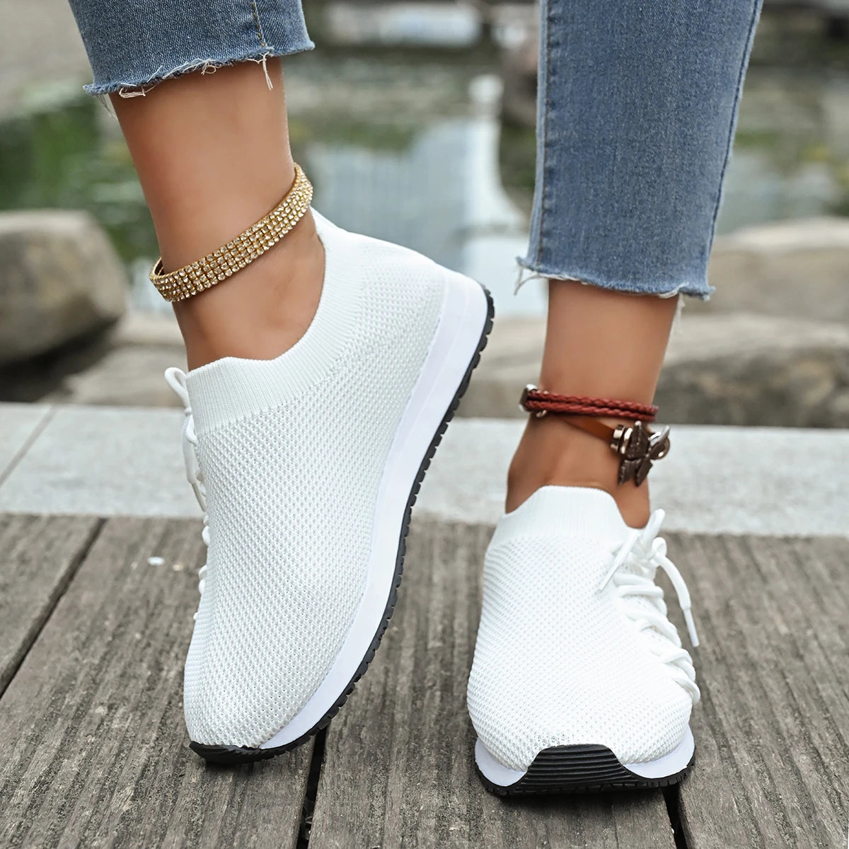 Damen Freizeitschuhe Mode Atmungsaktive Laufnetz-Flats Sneaker