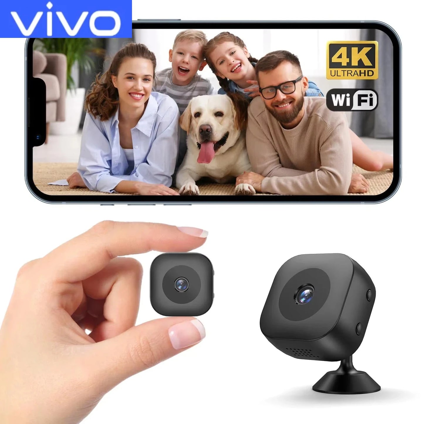 VIVO Sicherheitskamera 4K Mini Vollfarbe Nachtmodus Hochauflösendes WiFi-Monitor Wasserdicht Bewegungsmelder Überwachung Zuhause