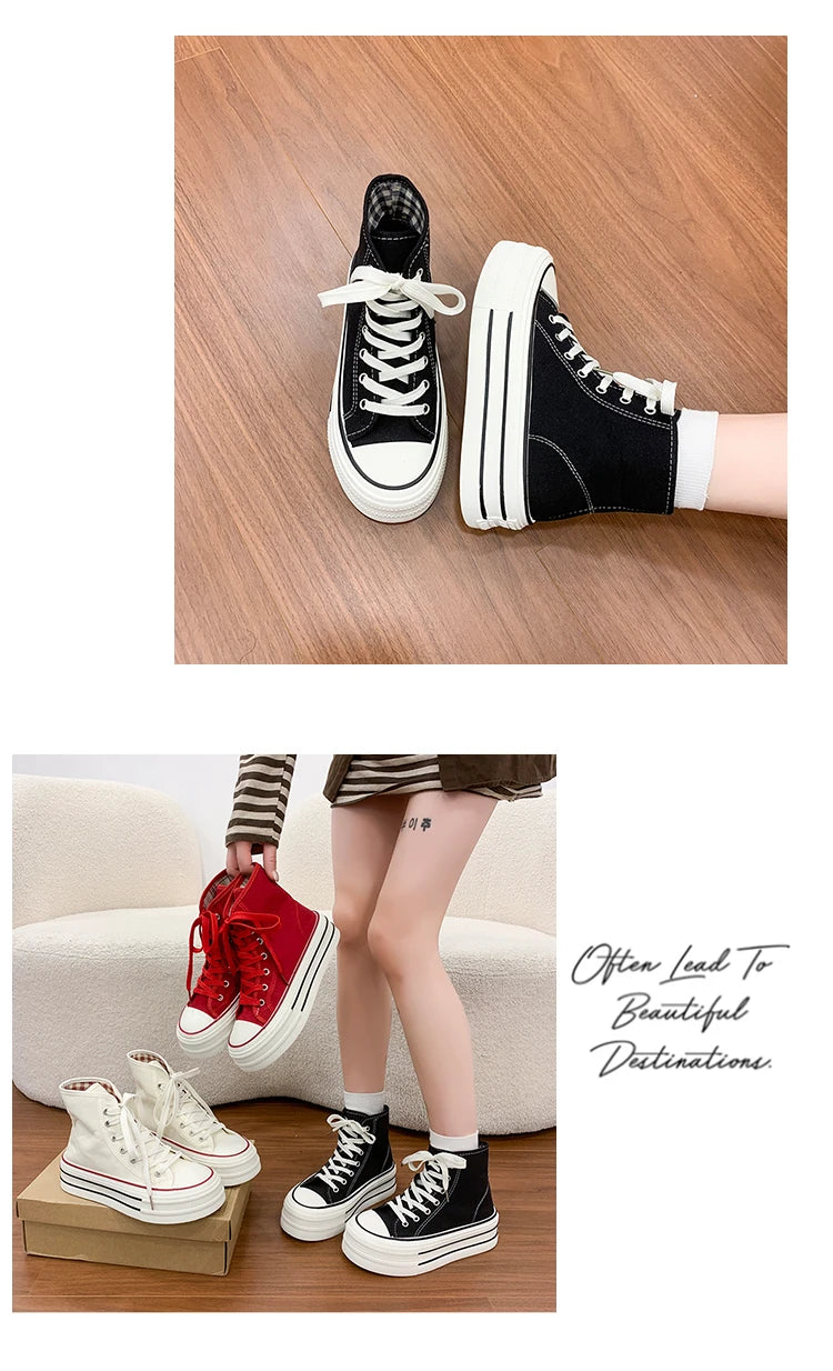 2026 Neue Mode Dicksohlige Kariert Nische INS Trendiges Design Lässige Vielseitige Dicksohlige Faltbare Canvas-Schuhe