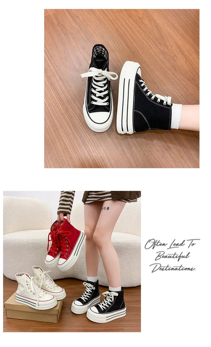 2026 Neue Mode Dicksohlige Kariert Nische INS Trendiges Design Lässige Vielseitige Dicksohlige Faltbare Canvas-Schuhe