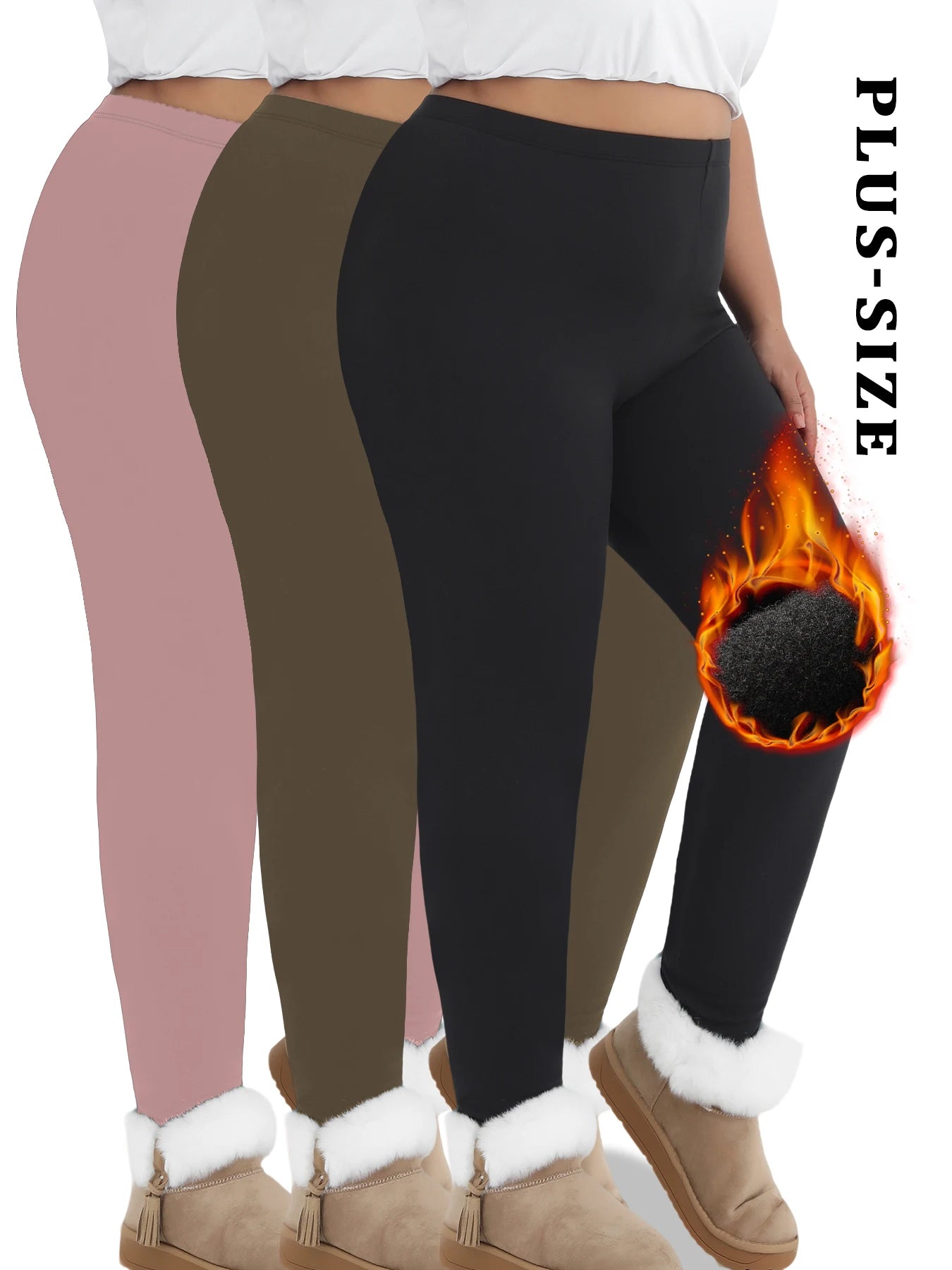 3er-Pack Plus-Size Leggings für Damen, superweich, mit Fleecefutter, Workout-, Yoga- und Laufhosen, thermisch, warm für kaltes Winterrunning