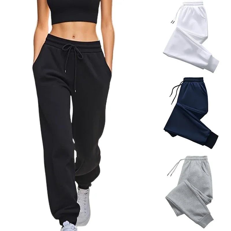 Damen-Sweatpants in Uni-Farbe, ganzjährig tragbar, modische Freizeit-Jogginghose, trendige Haus- und Outdoorhose mit Kordelzug, bequem