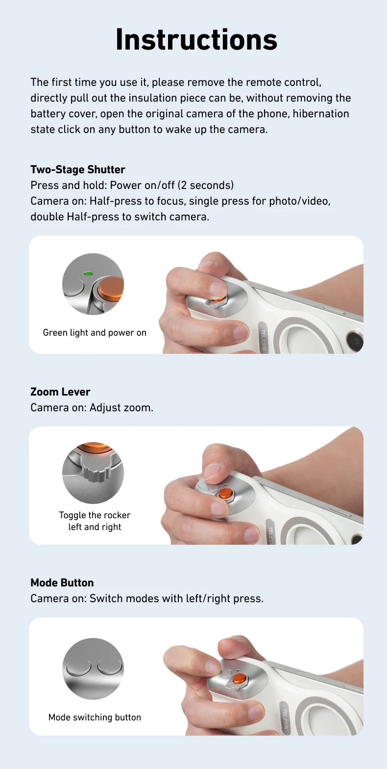 TELESIN Telefon Kamera Aufnahme Handgriff Magnetischer Smartphone-Halter Aufnahmehilfe Fernbedienung Griff für iPhone Android Handy