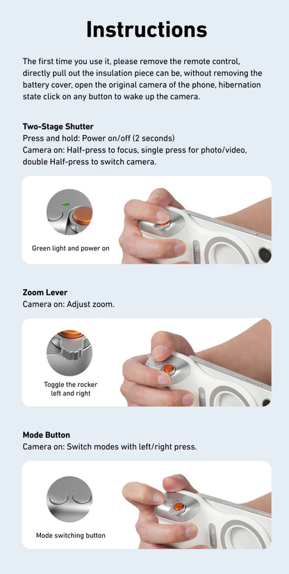 TELESIN Telefon Kamera Aufnahme Handgriff Magnetischer Smartphone-Halter Aufnahmehilfe Fernbedienung Griff für iPhone Android Handy